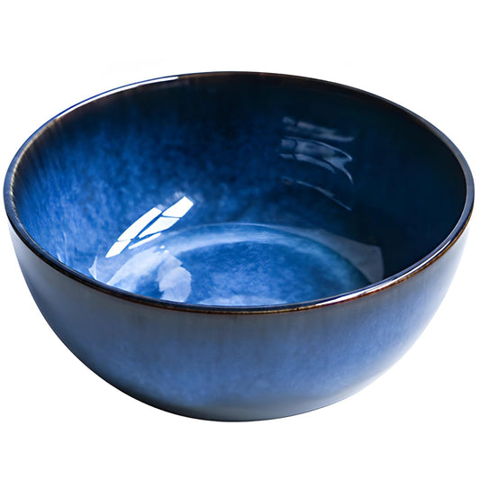 Cat's Eye Blue Ceramic Large Salad Bowl, 9 in/23 cm Wide Mouth Serving Bowl, Extra Large Capacity for Parties, Family Meals, Fruit and Pasta, Unique Glazed Design, Long-lasting Dishwasher Safe