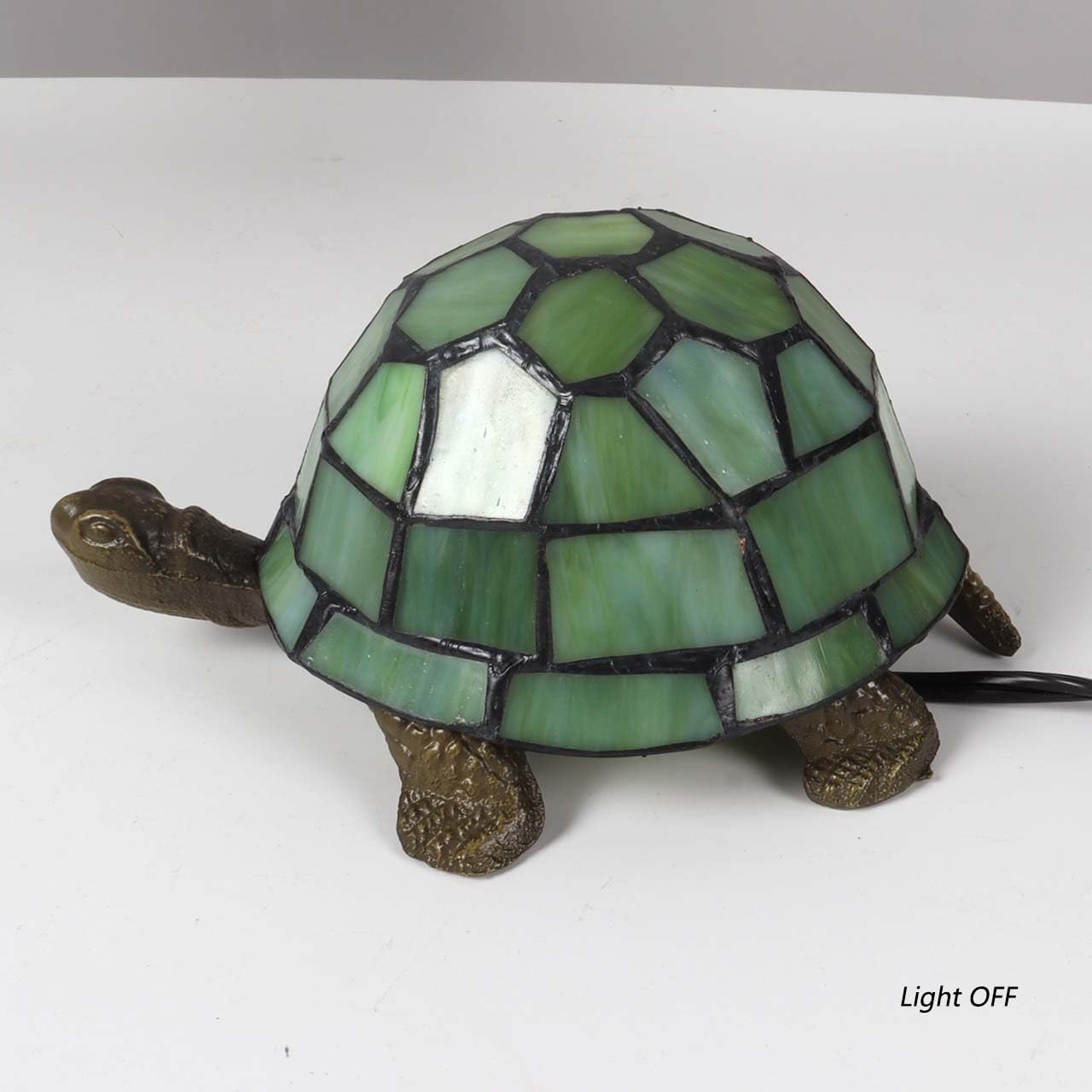 Bieye L10691 Tortoise Tiffany Style Stained Glass Accent Table Lamp Night Light for Bedside Living Room Bedroom (Light Green)