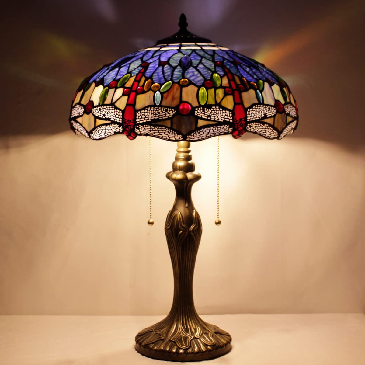 WERFACTORY Tiffany Table Lamp Stained Glass Dragonfly Style Bedside Lamp
