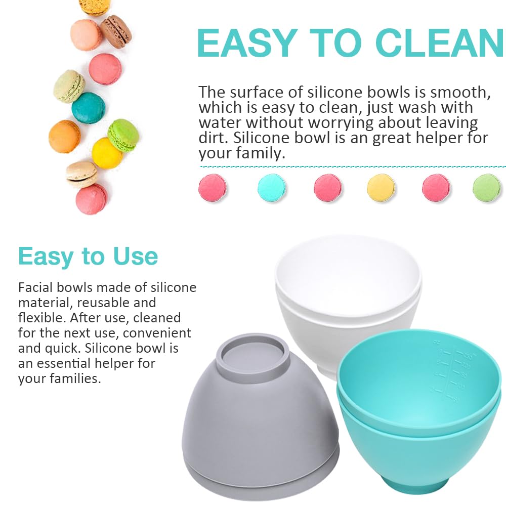 Silicone Mixing Bowl for Melting Chocolate, 6PCS (Green, Grey, White)