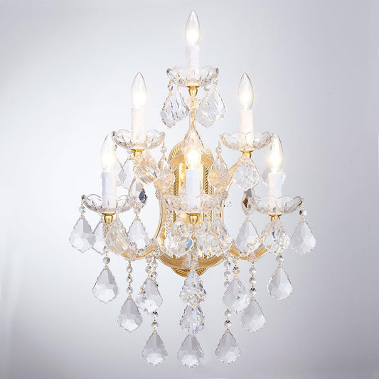 TMAFON Large Modern Crystal Wall Lights - 6 Lights Maria Theresa Wall Lamp Chandelier Light Fixtures, Gold Wall Mounted Sconce for Hotel, Living Room, Hall, Lobby