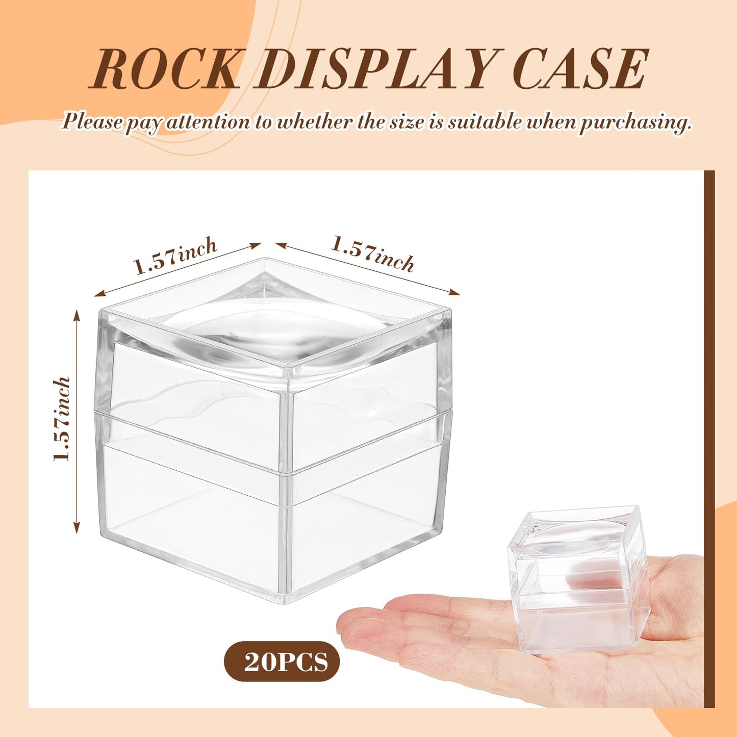 DoubleFill 10 Pack Rock Display Case Clear Rock Collection Boxes Storage 2.5 x Magnifying Specimen Boxes Bug Viewer Box for Mineral Stone Storage Gemstone Fossil Crystal Coins Collectibles