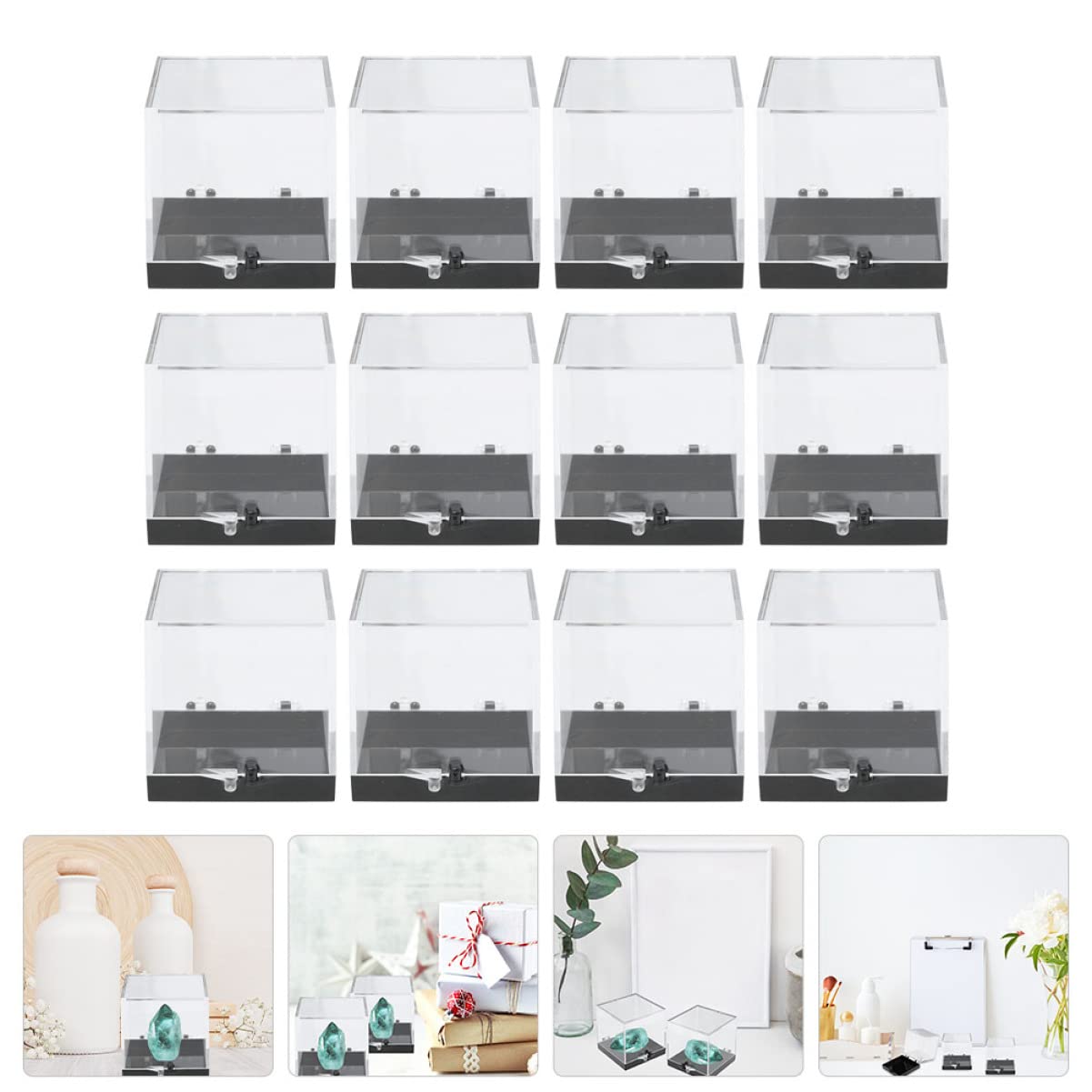 Mineral Specimen Storage Boxes 6.88X1.37X1.37In Clear Plastic Display Cases with Hinged Lids for Rock Jewelry Craft Beads Organizing 60-Pack