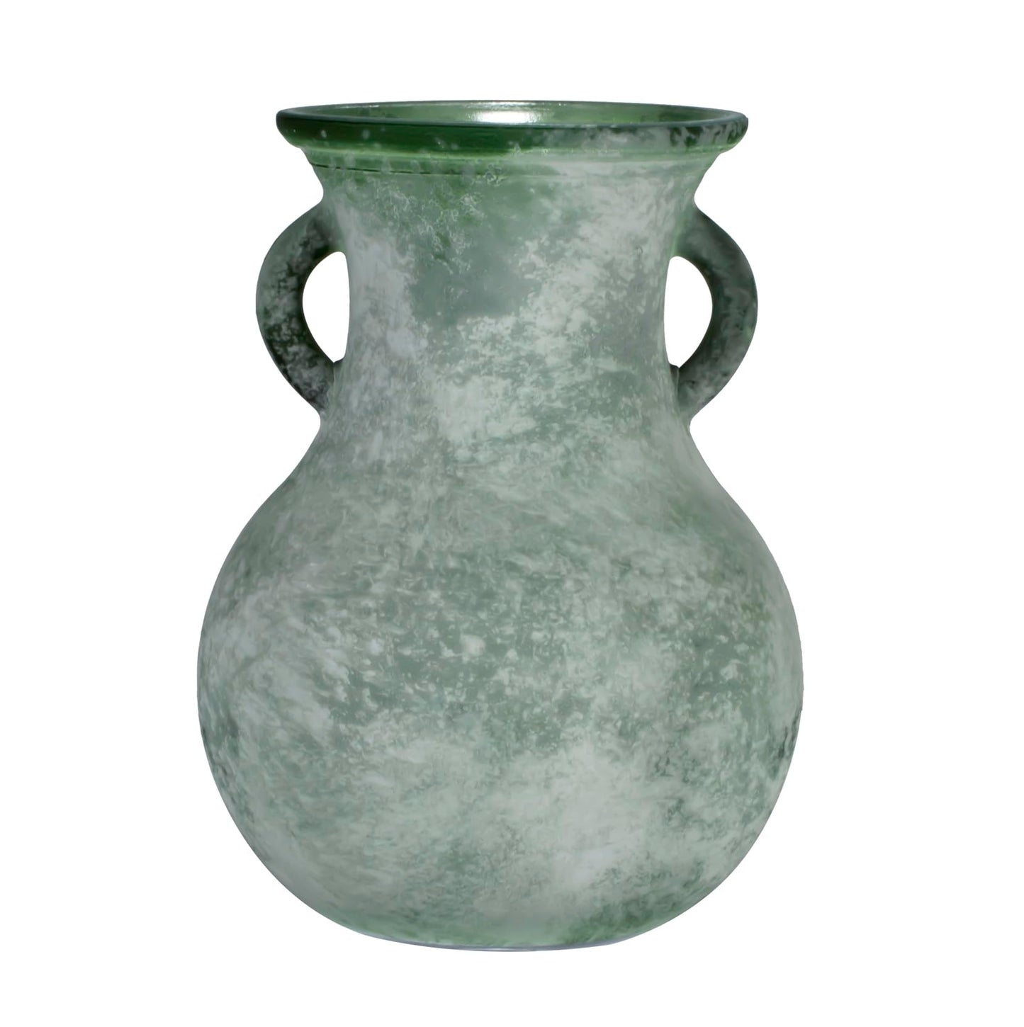 ZHIPINHUI 7.9in Green Glass Vintage Vase, Art Deco Double Eared Antique Marble Texture Vase