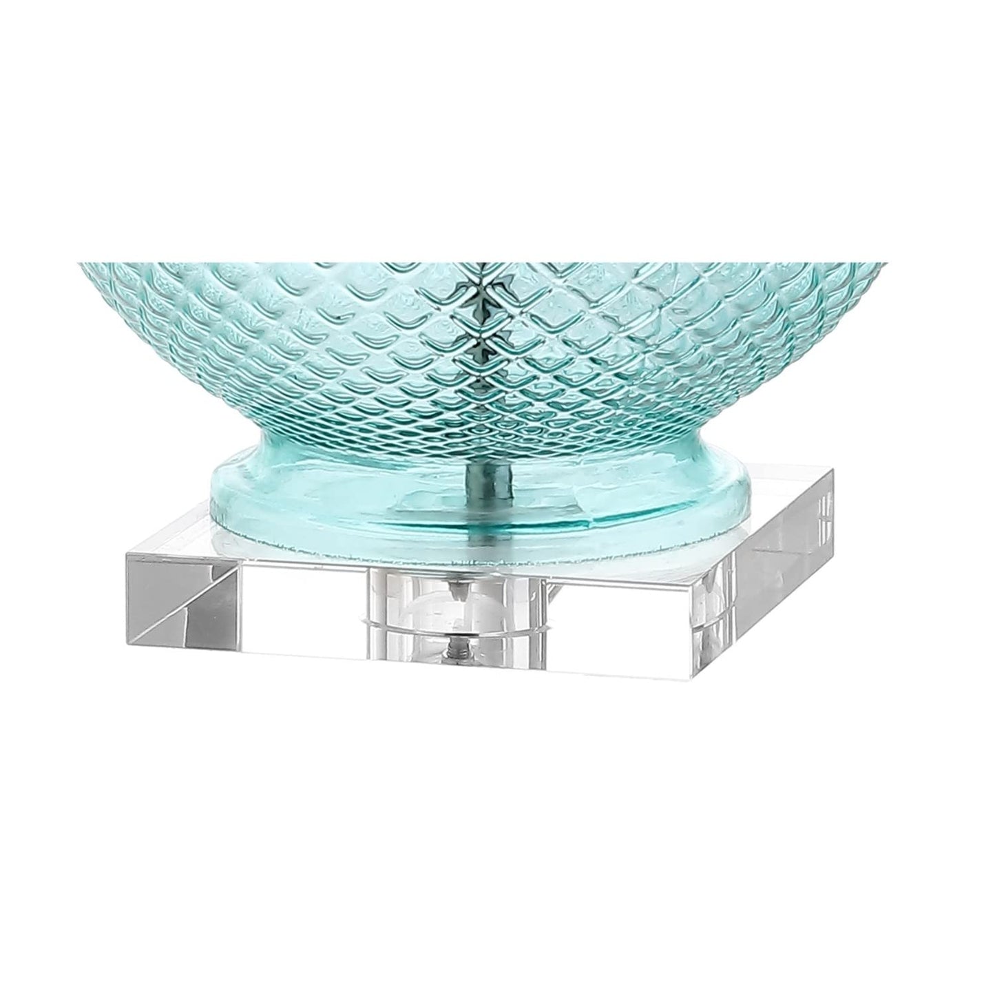 JONATHAN Y 26" Aqua Diamond-Etched Glass and Crystal Table Lamp, Coastal Transitional Bedside Lamp with White Linen Drum Shade for Living Room, LED Bulb Included JYL2003A