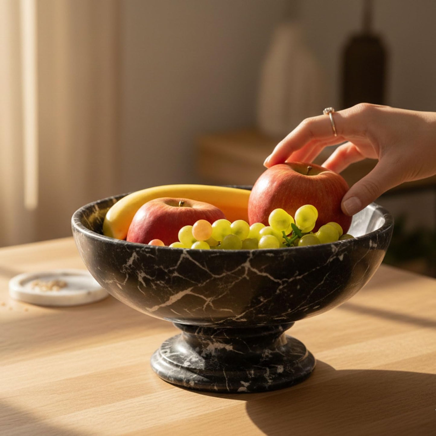 Radicaln Marble Fruit Bowl 10" Inches Black Handmade Decorative Bowl For Kitchen Table, Ideal Key Holder, Candy Dish and Fruit Bowl For Kitchen Countertop