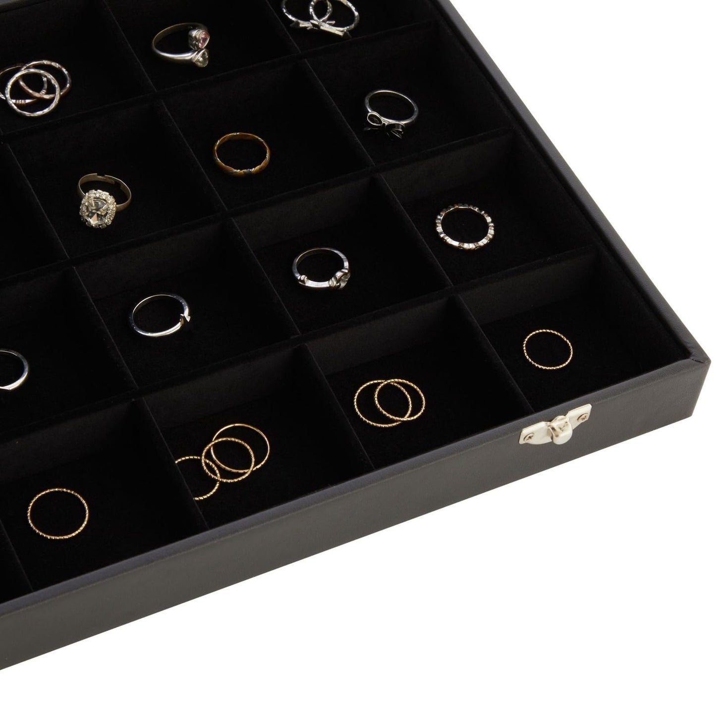 Juvale Black Velvet Jewelry Display Tray Organizer Case - Jewelry Display for Vendors w/Glass Cover - 24 Slot Tray with Removable Grids - Crystal & Rock Collection Box - Black 14 x 9.5 x2 in