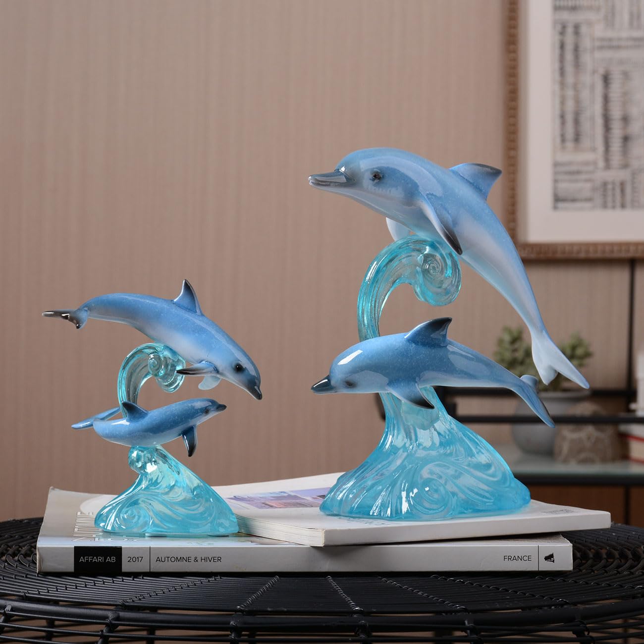 HAUCOZE Dolphin Decor Figurine Ocean Statue Modern Art Sculpture Home Gift for Bookshelf Living Room Office Polyresin 8.7 Inch