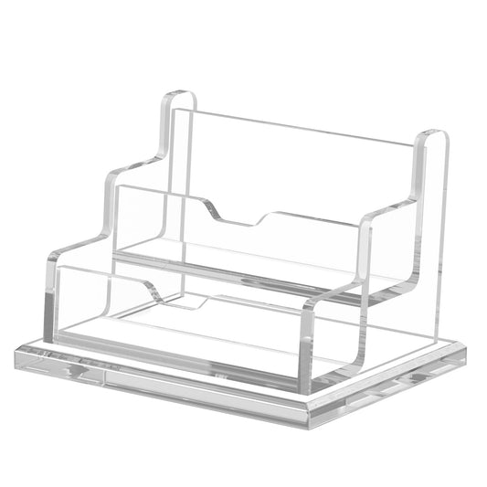 NIUBEE Clear Business Card Holder 2 Tier Acrylic Business Card Stand, 2 Slots Business Card Display for Desk Counter, 150 Card Capacity, 1 Pack