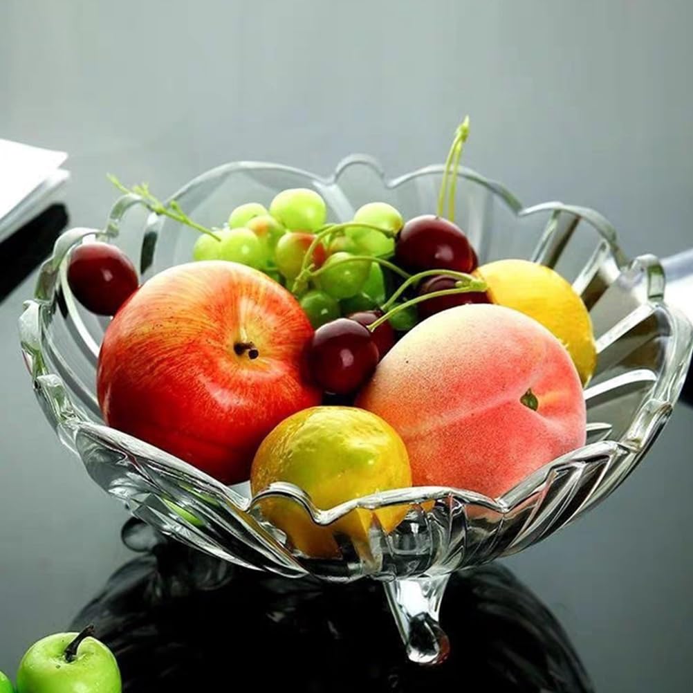 Cabilock Tripod Glass Fruit Plate Trifle Bowl Glass Food Decor Crystal Candy Dish Pasta Bowl Food Prep Transparent Salad Tray Transparent Serving Plate Fruit Tray for Home