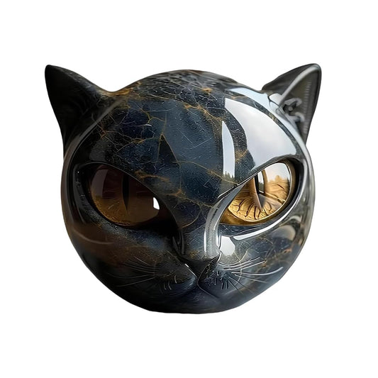 FACIOWN Black Cat Stone Sculpture,Figurine Handcrafted Look Resin Statue,with Amber Eyes, Elegant Shelf Decor for Home or Office (Yellow)
