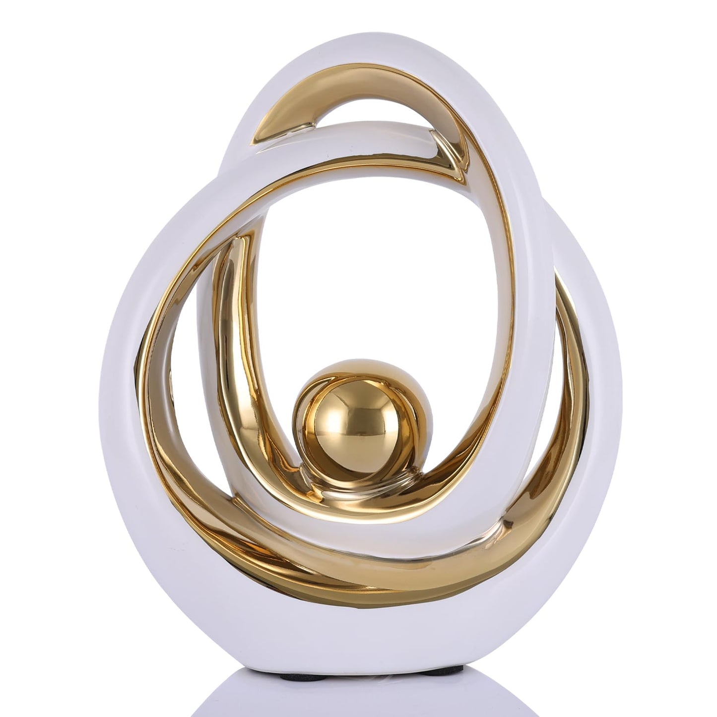 DOVDOV White and Gold Ceramic Abstract Sculpture, Modern Tabletop Statue for Living Room Decor, Decorative Accent for Coffee Table, TV Stand, Mantel, Entryway Console