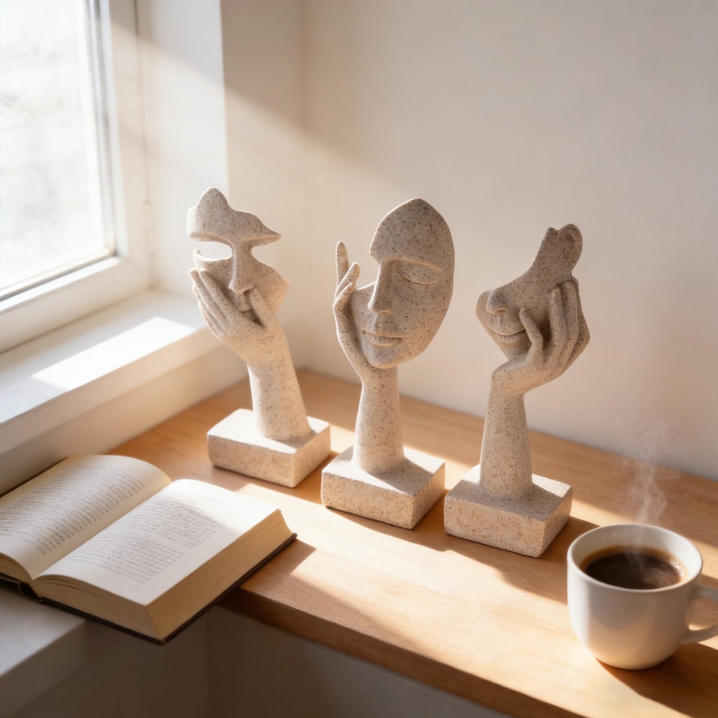 oliruim 3 Pcs Thinker Statue - Resin Art Abstract Home Accent Figurines for Decor Apartment Bookshelf Floating Shelf Living Room Coffee Table Office Desk Counter Decor (3 Pcs Sandstone, 6")
