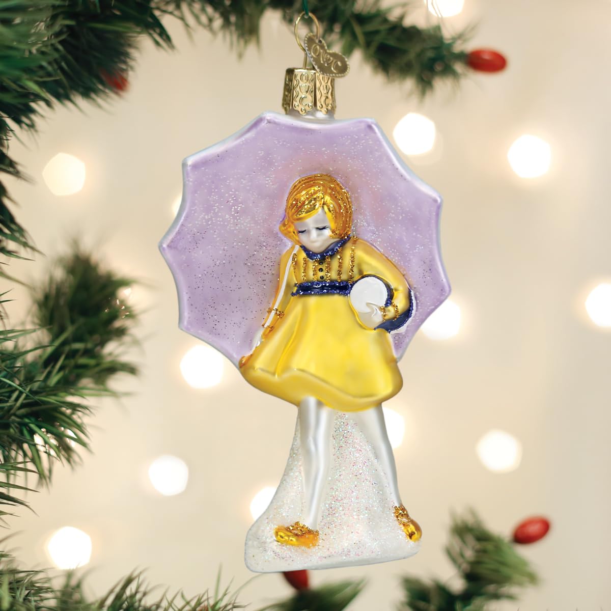 Old World Christmas Morton Umbrella Girl Glass Blown Ornament for Christmas Tree, Handcrafted Holiday Decoration, Kitchen Collection