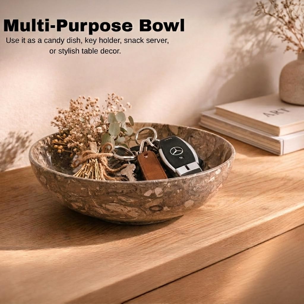 Radicaln Marble Fruit Bowl 10" Inches Oceanic Handmade Decorative Bowl For Kitchen Table, Ideal Key Holder, Candy Dish and Fruit Bowl For Kitchen Countertop