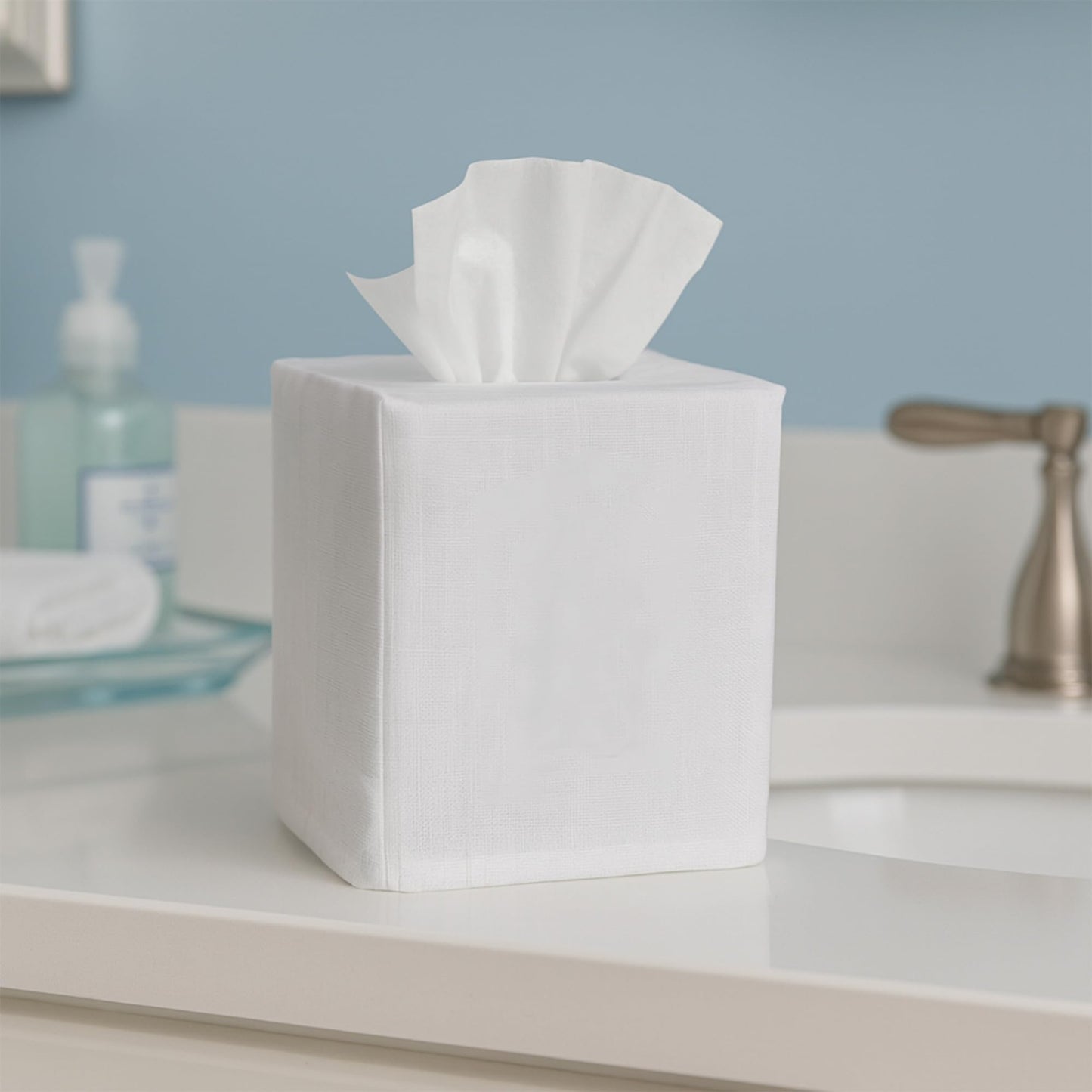 Jacaranda Living Square Tissue Box Cover, Linen/Cotton Fabric Tissue Holder, Decorative Cloth Tissue Cube Cover Tissue Box Cover, White Linen, Plain