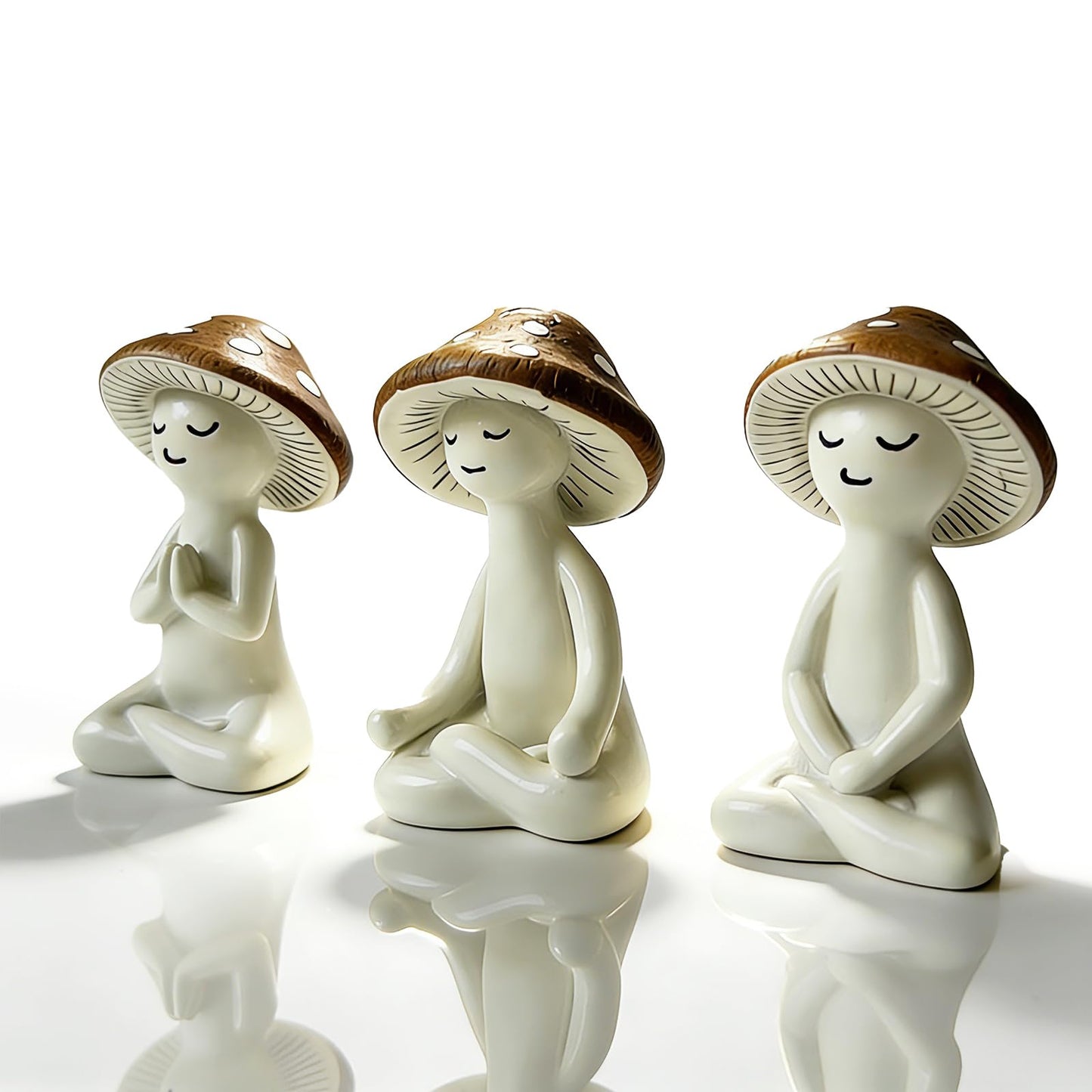 HPZIHYNAP 3 Pcs Ceramic Meditation Mushroom Figurines Set, Cute Yoga Mushroom Decor Statues for Desk, Home Office, Living Room & Garden, Unique Tabletop Ornament for Mushroom Lovers