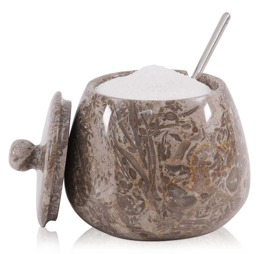 Oceanic Marble Salt Cellar with Lid – 4.5 Inch Table Salt Container, Salt Jar, Salt Dish, Salt Holder, Spice Jar, Sugar Bowl, Celtic Salt, Kitchen Countertop Decor