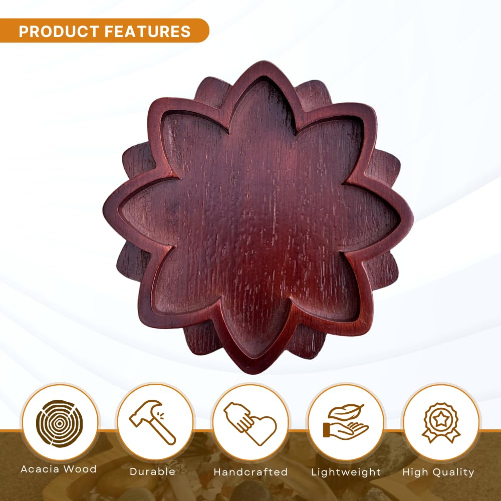 Wooden Lotus Crystal Tray for Stones - Display Your Crystals & Healing Stones - Crystal Holder for Rock Display - Crystal Organizer Bowl for Jewelry (7.87" x 7.87" x .98'') (Acacia Wood)