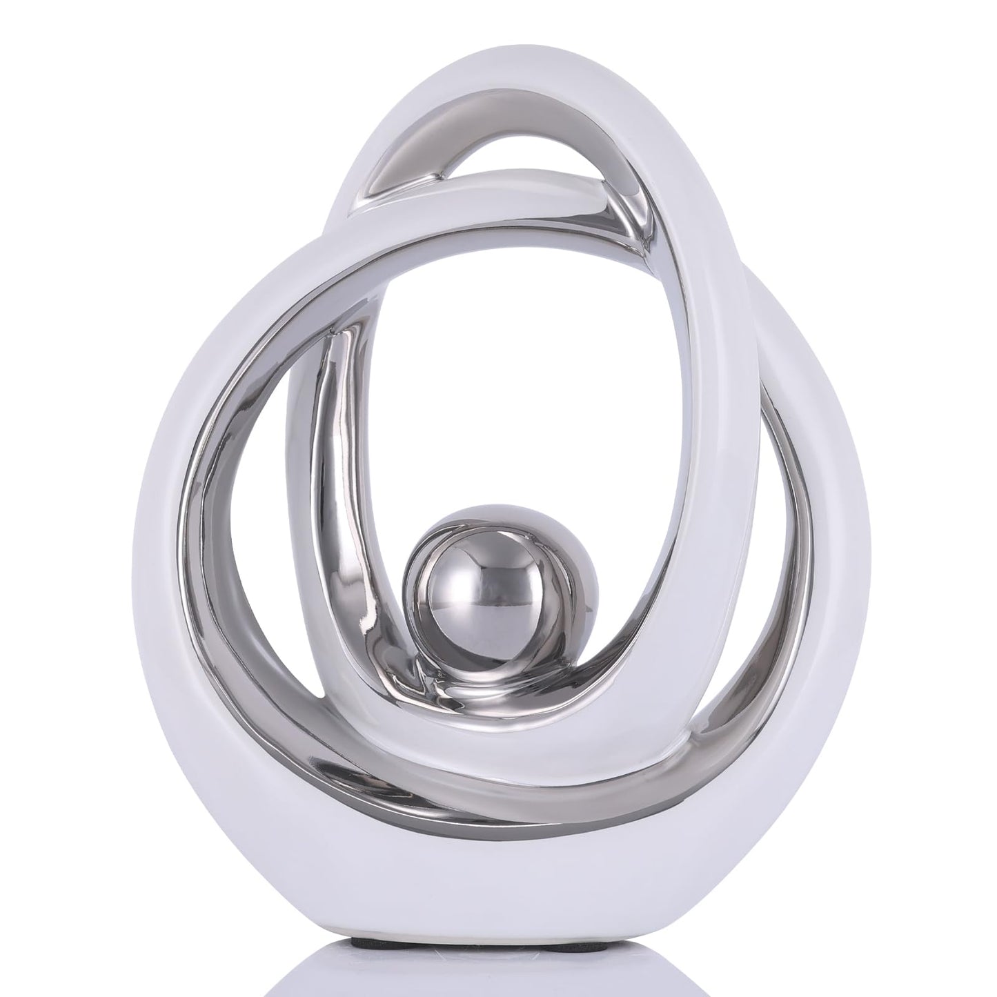 DOVDOV White and Silver Ceramic Abstract Sculpture, Modern Tabletop Statue for Living Room Decor, Decorative Accent for Coffee Table, TV Stand, Mantel, Entryway Console