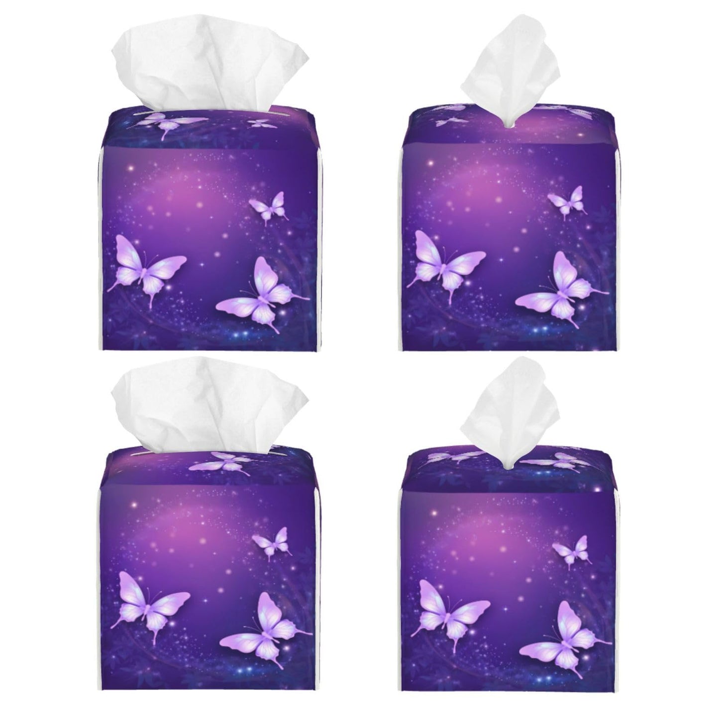 Square Tissue Boxes(5.2"x5.2"x5.2"), Firework Star Purple Butterfly Tissue Holder Decor for Vanity Countertop/Home/Car/Office