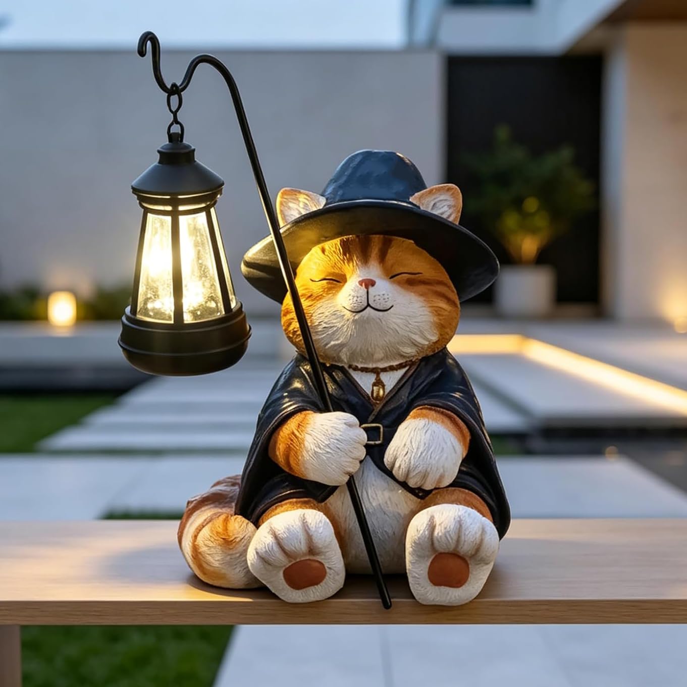 YOQUATE Decorative Solar Lights Garden Cat Statue Outdoor Figurine Light Themed Wizard Cat Lantern for Garden Decoration Outdoor Decor
