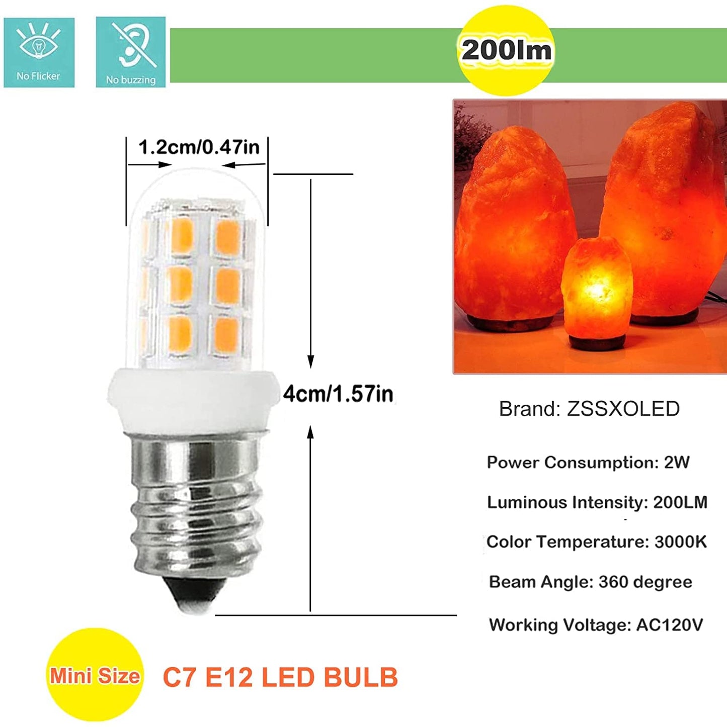 ZSSXOLED C7 E12 LED Bulbs Salt Lamp Light Bulb Replacement for 15W Himalayan Salt Lamps, Night Light Bulbs, Chandeliers, C7 LED Bulbs, 3000K 5 Pack