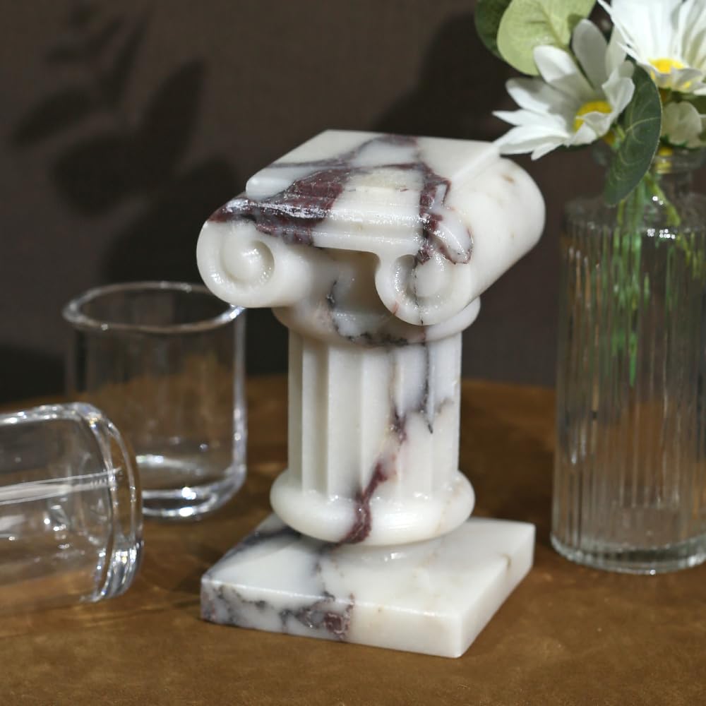 Marble Roman Pillar Statues Small Sculpture Decor for Coffe Table, Decorative Pillar for Living Room Bedroom Bookshelf Display, Mini Roman Columns for Weddings & Valentines, Tabletop Elegant Statue