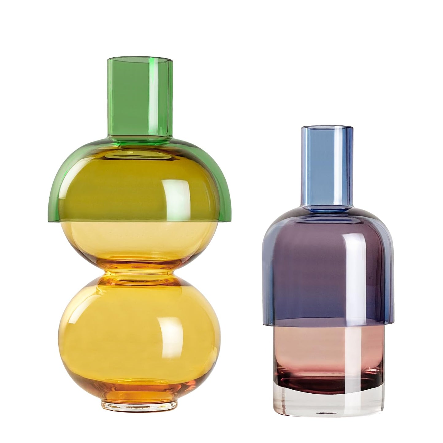Cloudnola Reversible Glass Flower Vase and Bud Vase Lemon Set of 2, Green & Yellow and Blue & Pink, Ideal Gift Set, for Home, Wedding, and Event Décor (Lemon)