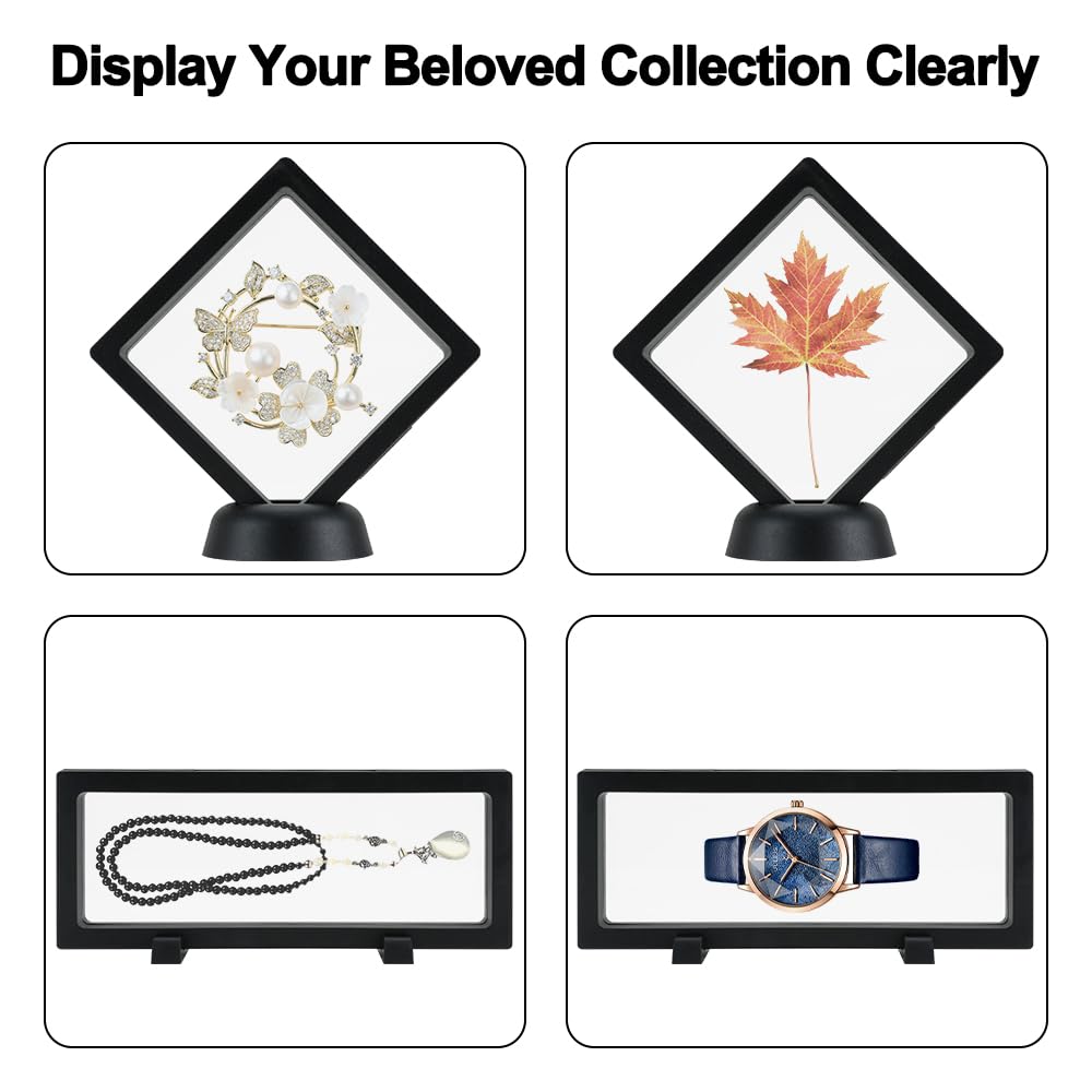 3D Floating Display Case, Transparent Film Jewely Storage Box, Black Challenge Coin Display Holder Stand for Antique Challenge Coins Medals Jewelry Shells Gems Minerals Rocks Specimen Pins (24Pcs)