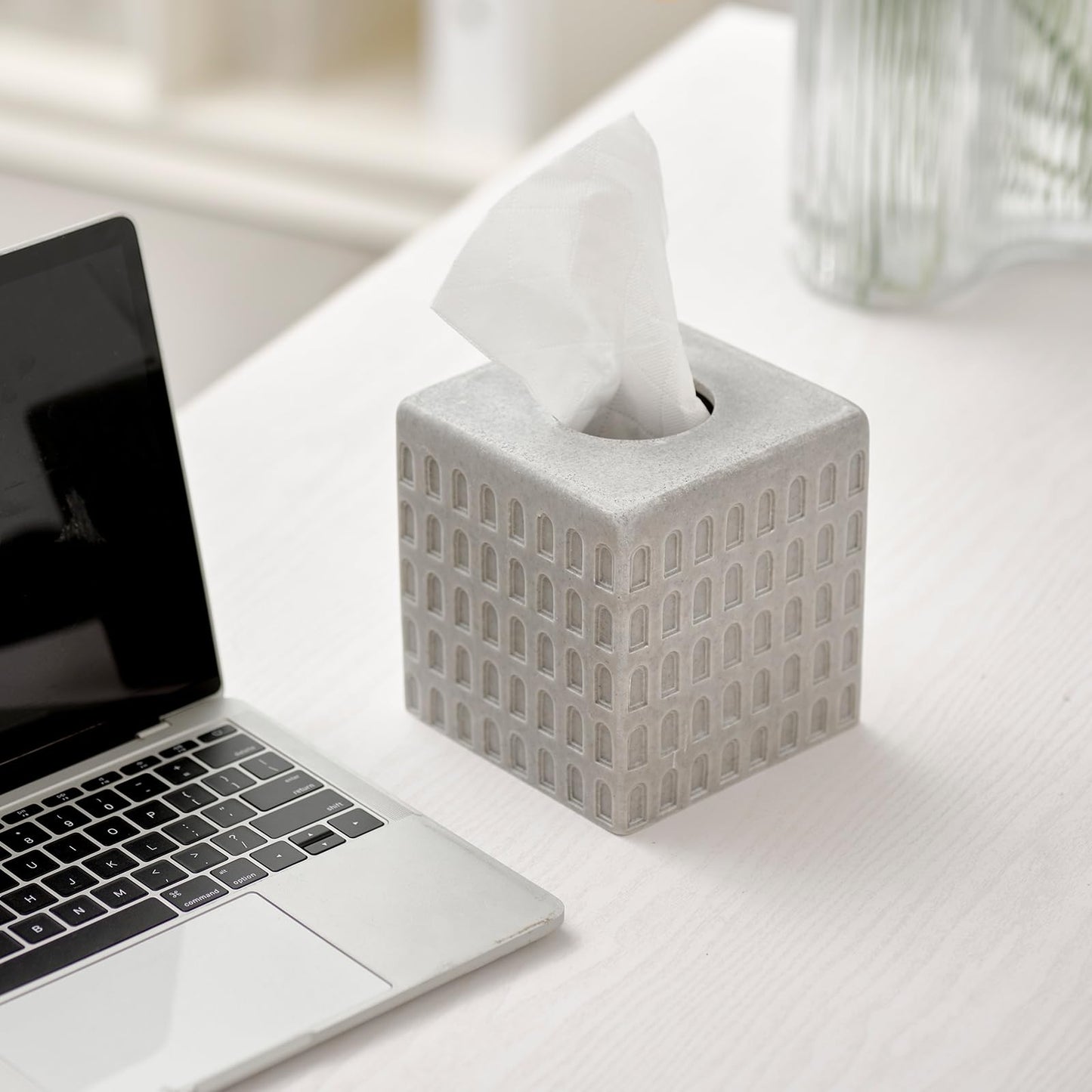 Colosseum Tissue Box Cover,Square Tissue Box Holder for Home Decor,Bathroom Countertop,Tabletop,Bedside Table,Office - Marble Grey