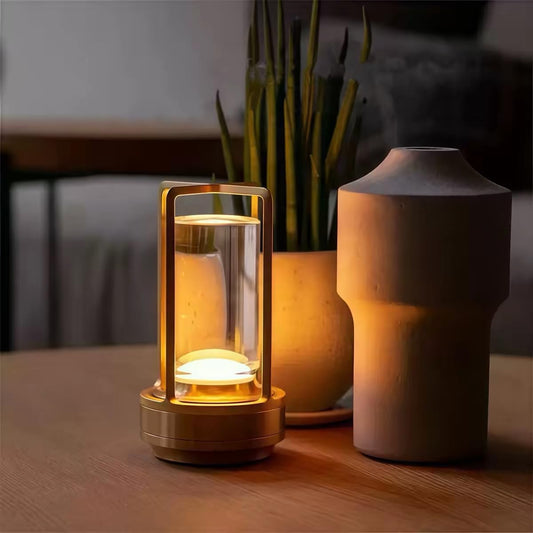 PIKAFOX Crystal Lantern lamp with Touch Dimming, Rechargeable LED Table Lamp, 3-Color Adjustable Brightness, 4200mAh Battery Powered Desk Light for Bedroom, Restaurant, Outdoor