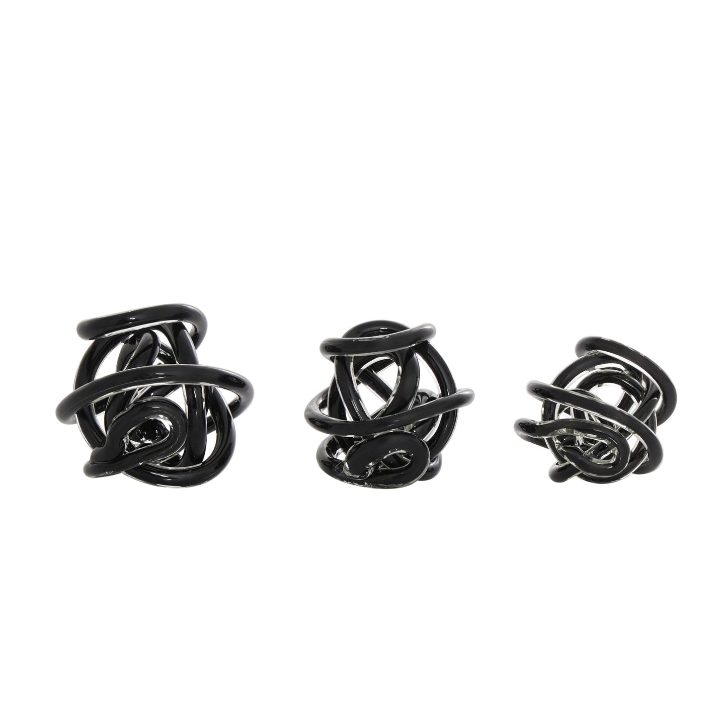 Deco 79 Glass Knot Decorative Sculpture Knotted Ball Home Decor Statues, Set of 3 Accent Figurines 5", 4", 4"W, Black