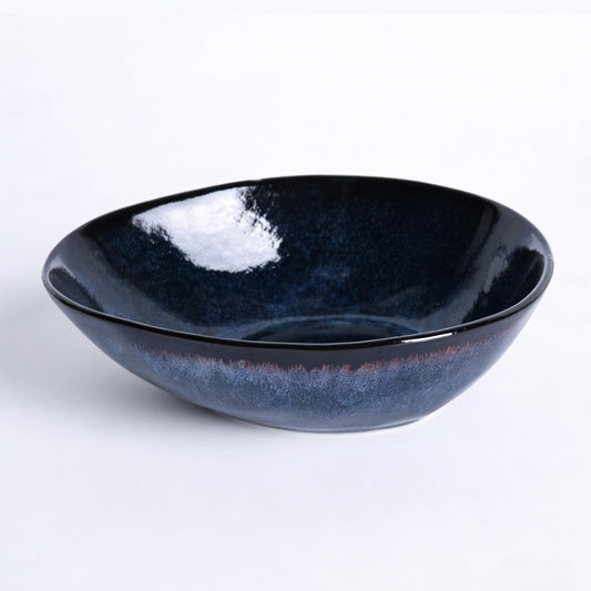 XIYOUQI Blue Decorative Bowl, 9.5" Blue Bowls, Ceramic Fruit Bowl，Pottery Key Bowl for Entryway Table, Candy Dish, Jewelry Trinket Dish, Fruit Bowl for Kitchen Counter, Glazed Bowl for Home Decor