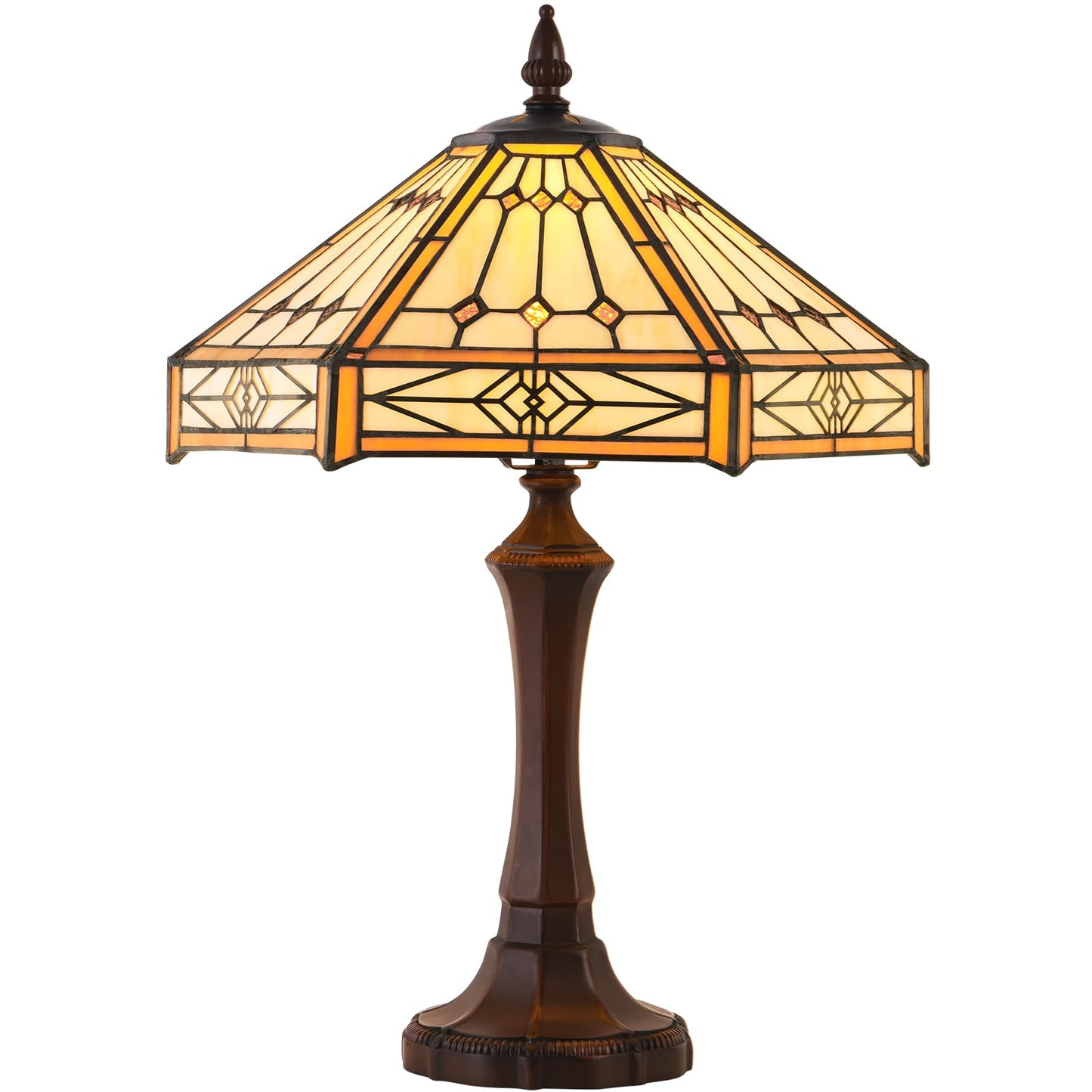 Capulina Tiffany Table Lamp Cream Hexagon Stained Glass 13x13x20 Inch