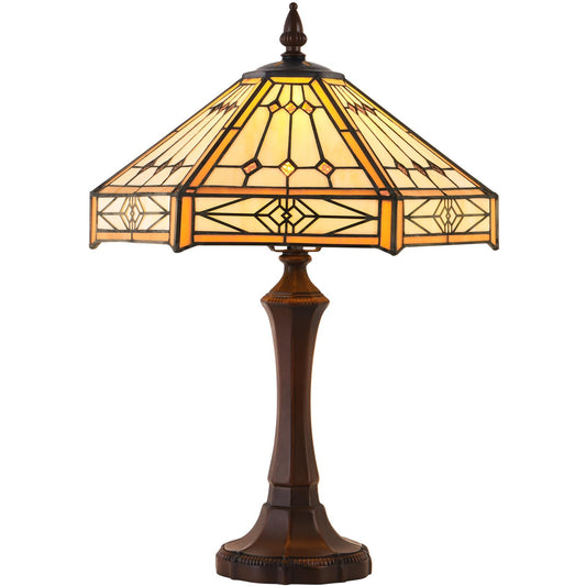 Capulina Tiffany Table Lamp Cream Hexagon Stained Glass 13x13x20 Inch