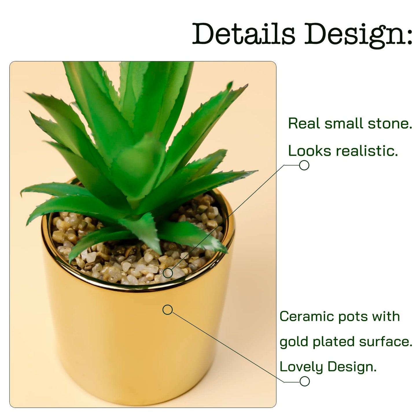 SasaAccueil Faux Succulent Artificial Plants 7'' & 5'' in Pots Home Decoration Set of 2 Gold Pots