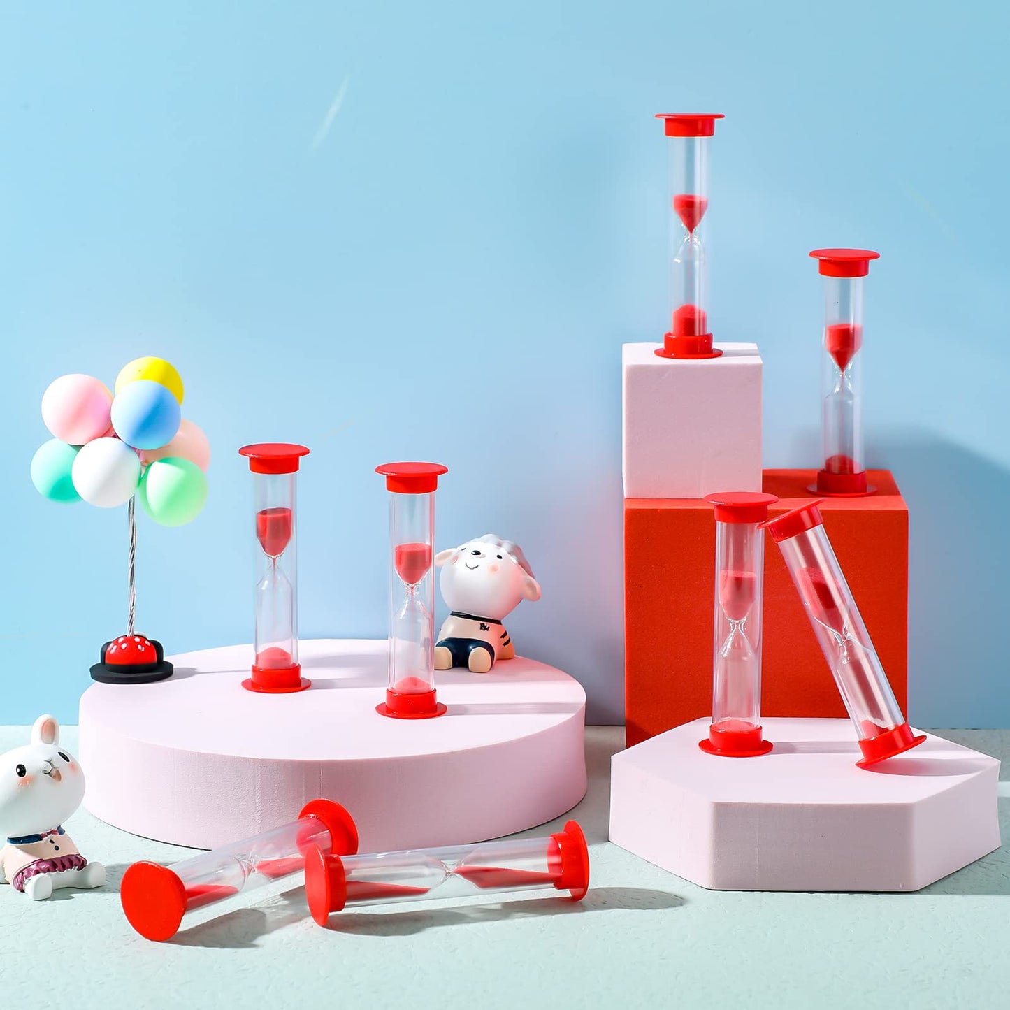 200 Pcs 1 Minute Sand Timer in Bulk Acrylic Covered Hourglass Timer Red Sand Clock for Kitchen Home Supplies, 3.35 x 0.98 x 0.98 Inches