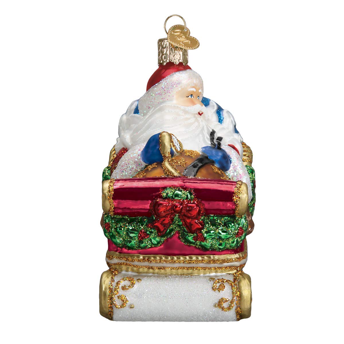 Old World Christmas Santa in Sleigh Glass Blown Ornament for Christmas Tree, Handcrafted Holiday Decoration, Santa Collection