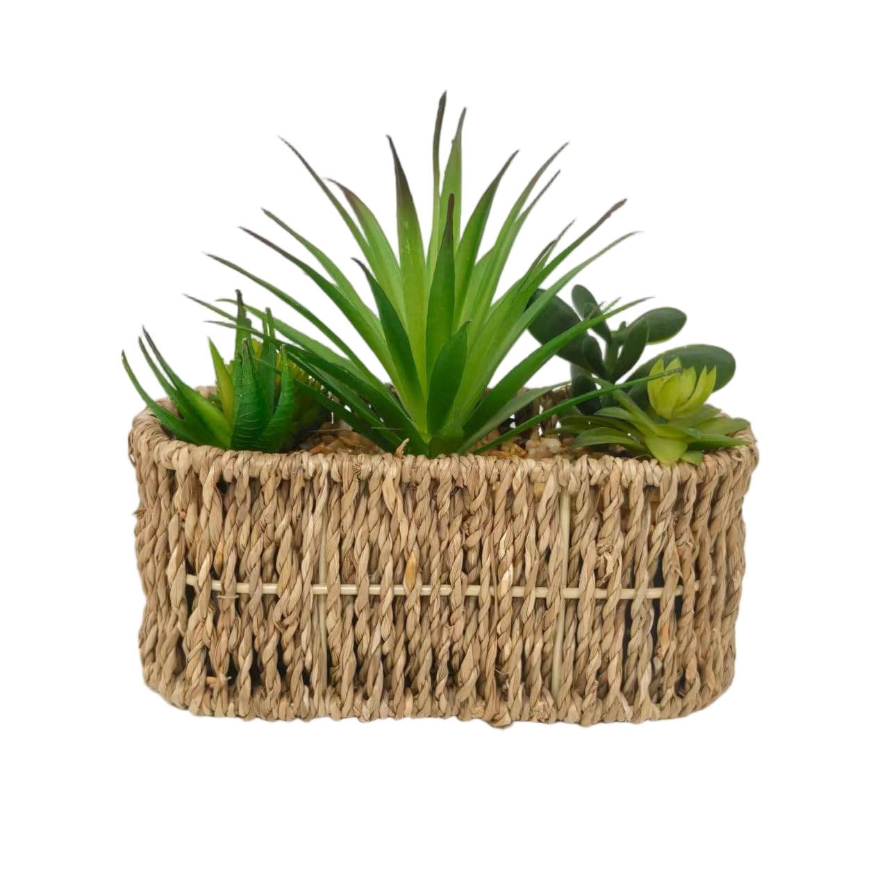 Kiko Artificial 18CM Multi Succulents in Woven BASKSET Fake Table Plant Greenery Potted Plants for Office,Gymnasium Room, Living Room, Dinner Room, Shopping mall,Artificial Plant for Indoors