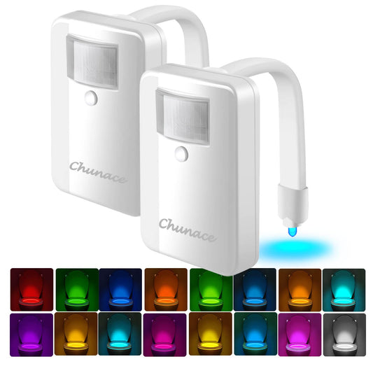 Chunace 2 Pack Toilet Night Light Motion Sensor, 16-Color LED Toilet Bowl Nightlight for Bathroom, Useful Stuff for Senior Safety & Toddler Potty Training, Unique Gift for Dad, Men