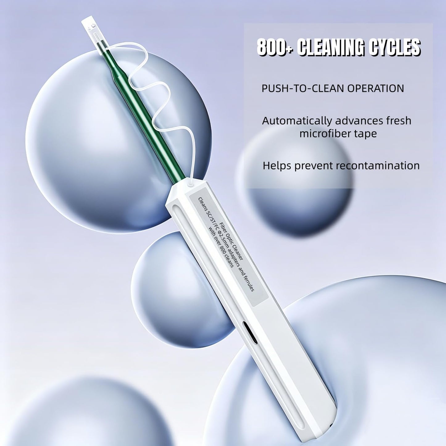 Fiber Optic Pen Cleaner for SC/ST/FC, 2.50mm UPC/APC Ferrule Cleaner,One-Push Fiber Optic Cleaning Tool with Extendable Probe (2.38” to 3.63”), 800+ Cleans per Unit, Anti-Static - 5 Pack