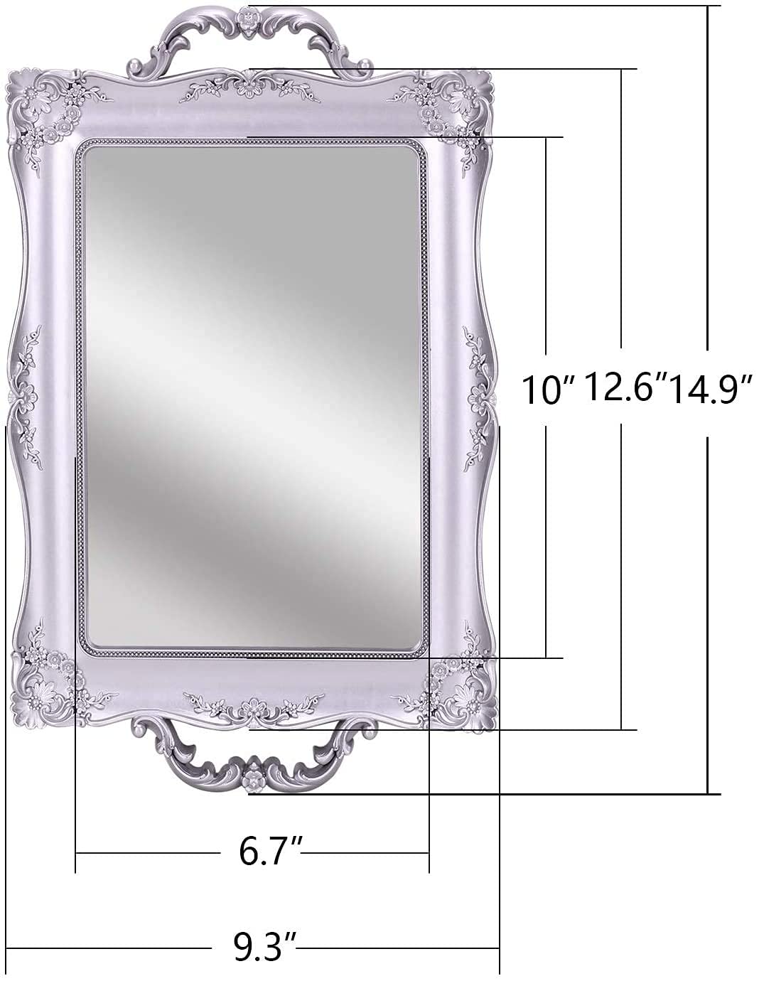 Yamfurga Rectangle Decorative Mirror Tray, French Style, Makeup Organizer, Jewelry Organizer, Serving Tray, 9.5"x 14.9", Silver Black