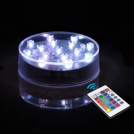 LARDUX Rechargeable LED Light Base with Remote - 4 Inches Round LED Light Display Pedestal Multicolor Light for Vase Crystal Art Home Party Table Wedding Centerpiece Decoration