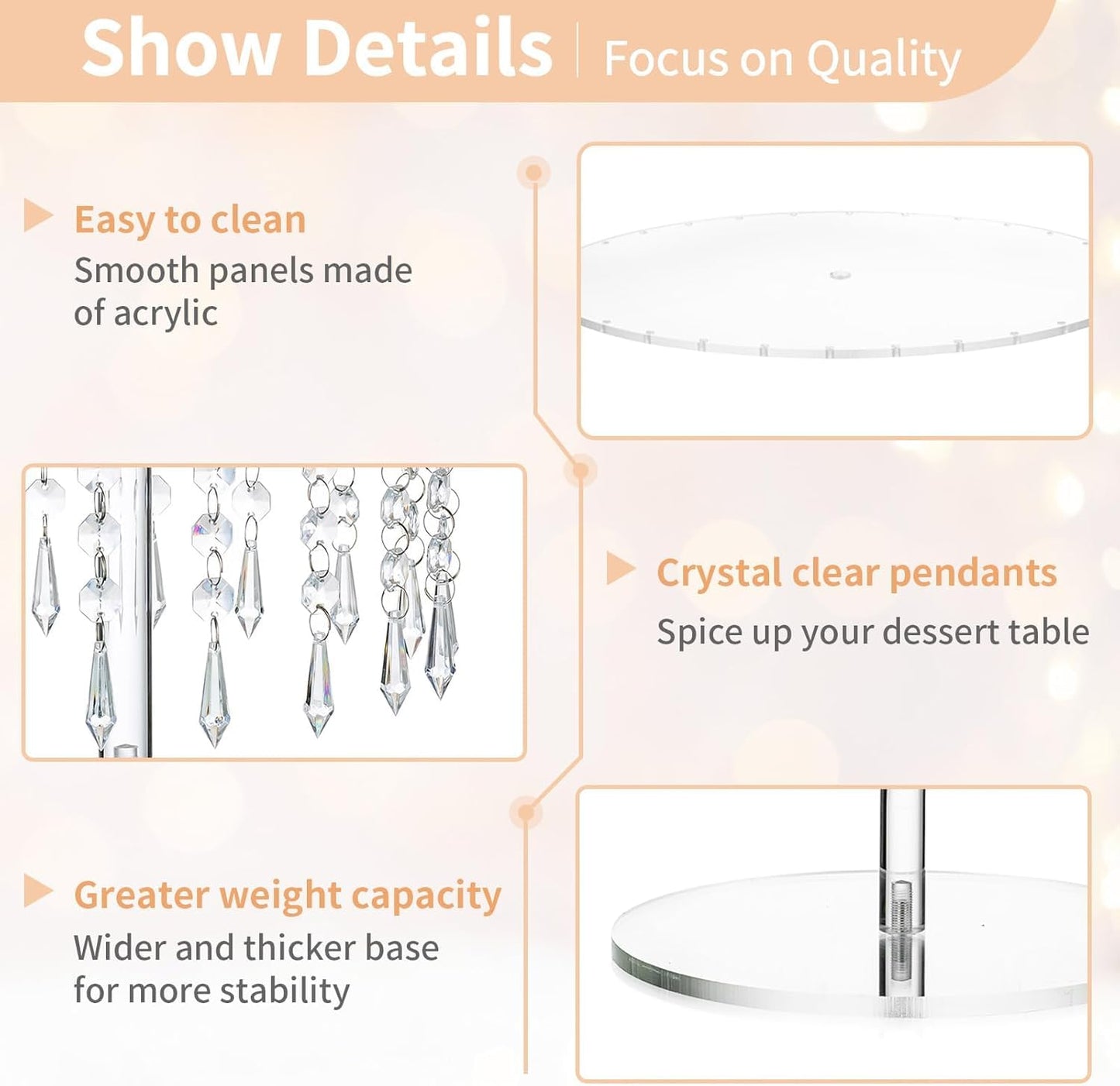 SealSee Acrylic cake stand, Acrylic Cake Rack Circular Cupcake Rack Dessert Display Rack With Crystal Chandelier For Wedding Birthday Party Table Decoration (Middle)