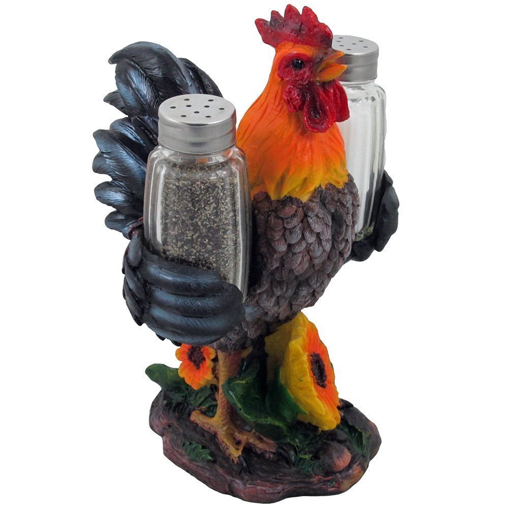 Decorative Farm Rooster Salt and Pepper Shaker Set with Holder Figurine for Rustic Country Kitchen Decor Sculptures & Collectibles As Gifts for Farmers