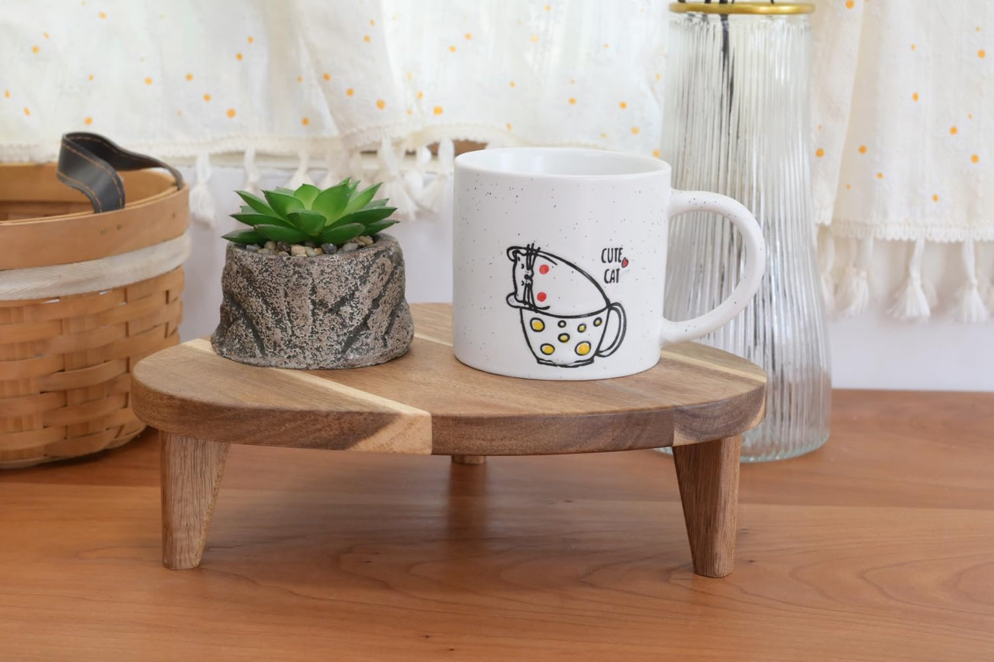RiLiKar Acacia Wood Corner Pedestal Stand Triangle Decorative Farmhouse Wood Riser for Display Wooden Stand Soap Tray Candle Plant Holder Kitchen Bathroom Coffee Bar Counter Organizer