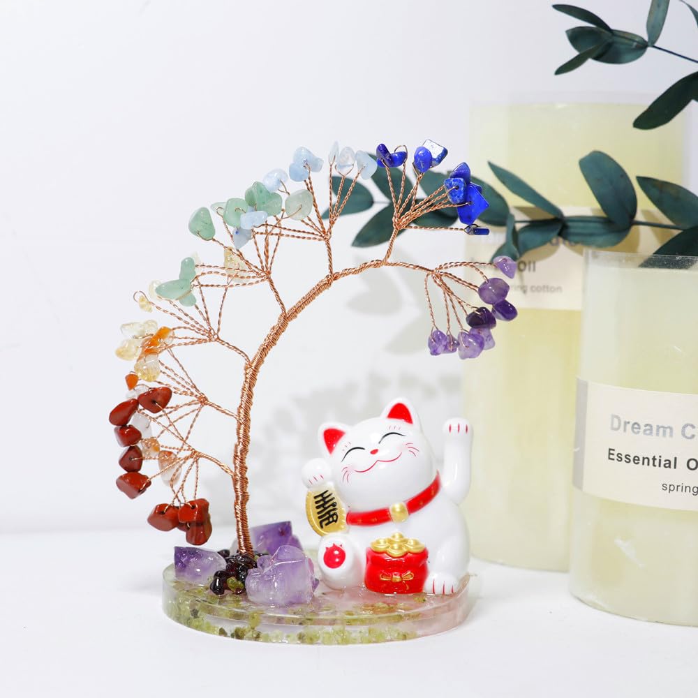 Kingzhuo Lucky Cat, Crystal Tree Healing Stones, Solar Power Weaving Arm, Yoga Meditation, Restaurant, Business, Car Dashboard, Home Decor, Office Decor