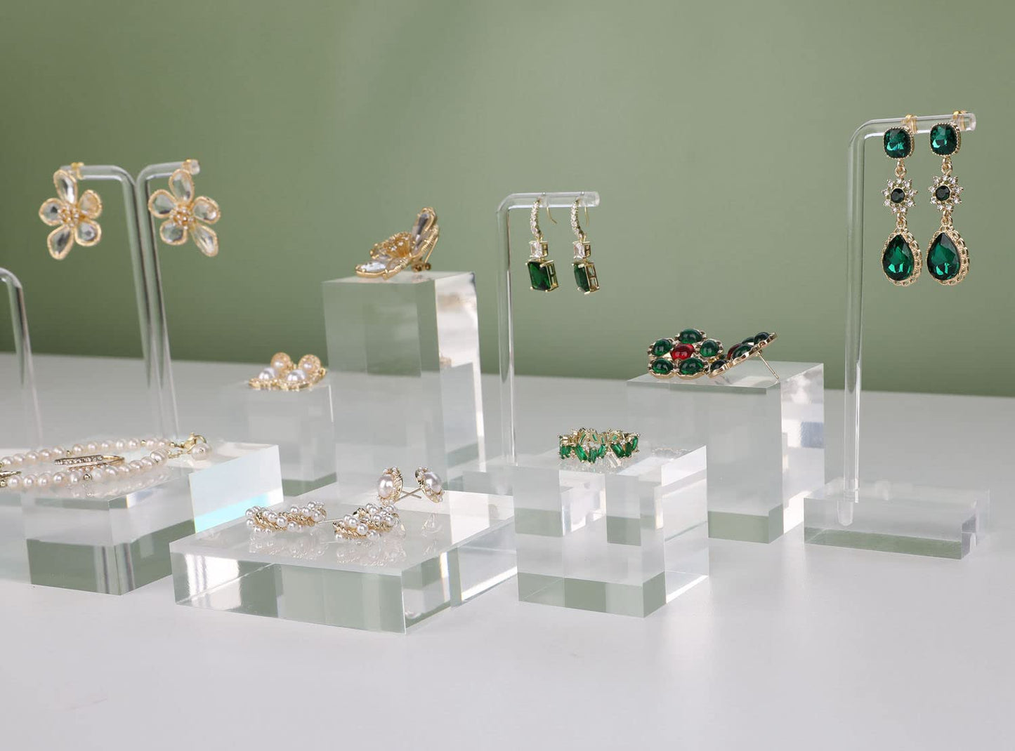 GemeShou Transparent jewelry risers for selling, Acrylic risers for earring display, clear block ring riser tray for online business Photography【3.15 L x3.15 W x0.79 H inch】