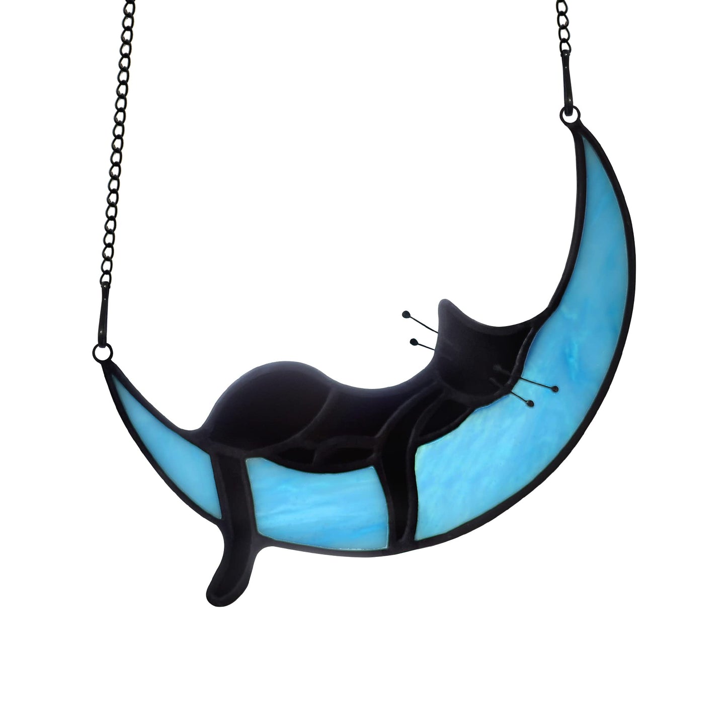 BOXCASA Black Cat Moon Suncatcher Stained Glass Cat Witchy Gift for Women